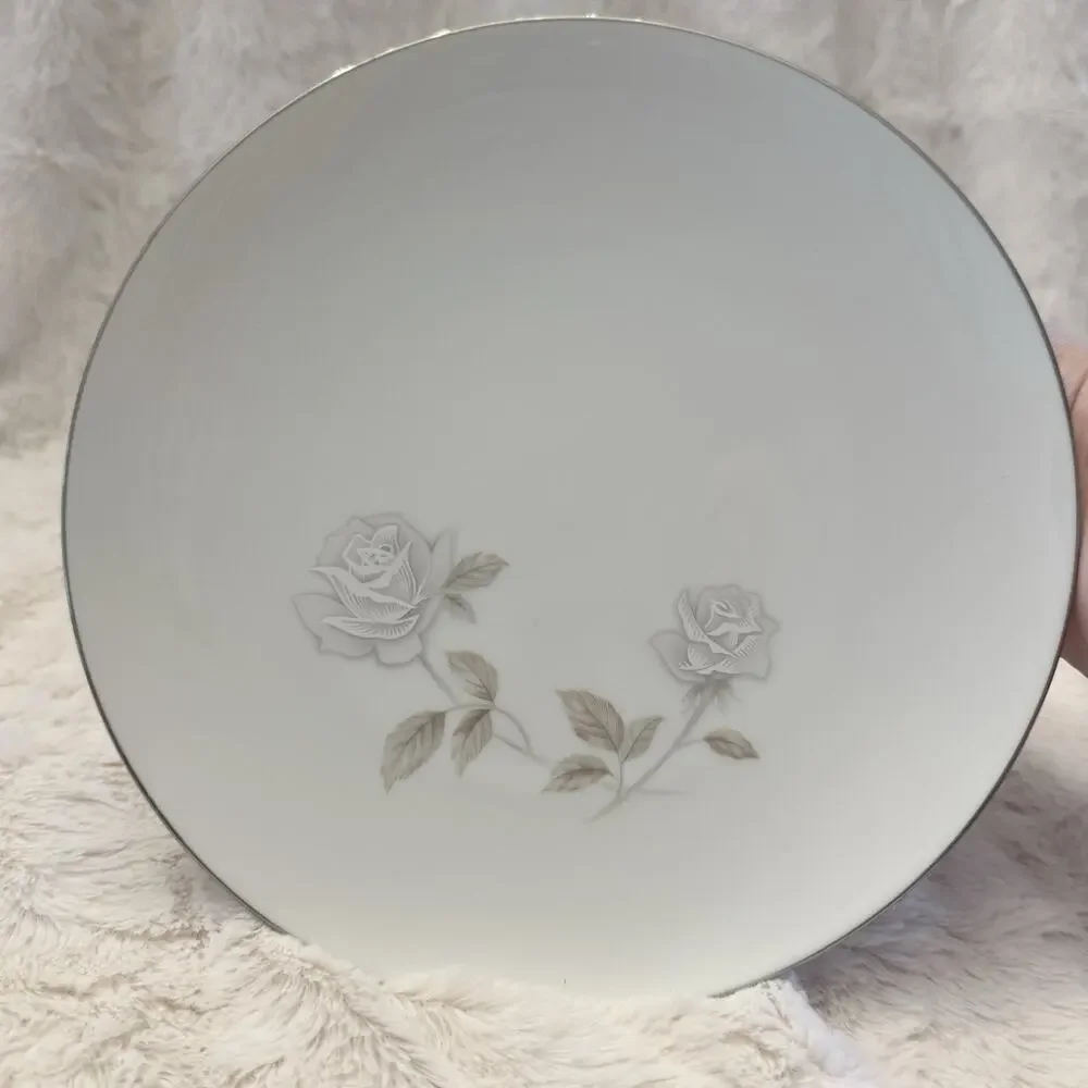 Vintage Noritake Rosay Salad Dinner Plates Gray Floral Roses 8 1/4